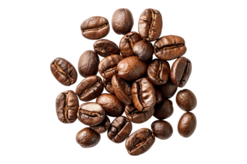 Roasted coffee beans isolated on transparent background