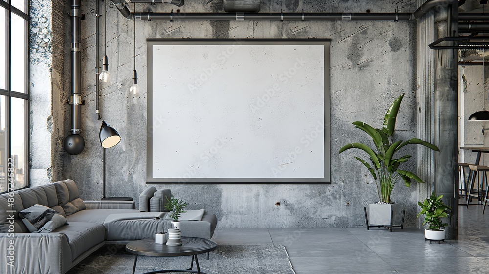 Aufkleber beautiful industrial style loft space with empty photo frames and soft light coming in from the wind
