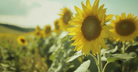 Sunflower Illuminated By Warm Light In A Rolling Field