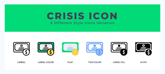 Crisies icon set with different styles. Vector illustration.