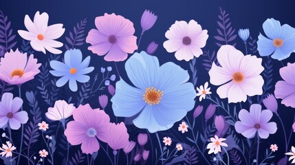 Doodle Flowers Theme Floral Botanical Garden Background Wallpaper, Social Media Banner, Design Packaging Clip Art Generative AI