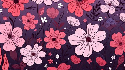 Doodle Flowers Theme Floral Botanical Garden Background Wallpaper, Social Media Banner, Design Packaging Clip Art Generative AI