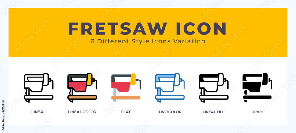 Poster fretsaw icon in filled. thin line. outline stroke and flat style.