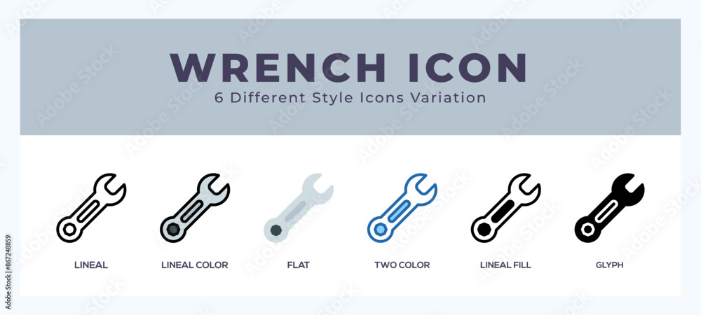 Poster wrench icon set with different styles. design elements for logo. vector illustration.