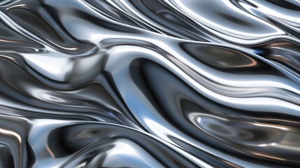 Reflective silver chrome backdrop adorned with elegant, undulating metal waves, ideal for high-end digital designs.