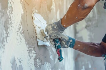 Naklejka premium Construction Worker Applying Plaster to a Wall