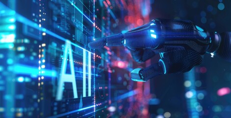 Fototapeta premium Robotic Hand Interacting with AI Interface