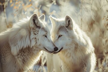 Obraz premium a beautiful couple of wolves in love
