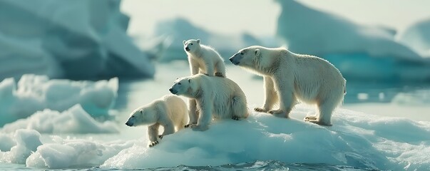 Obraz premium Polar Bears on Melting Ice Caps Struggling to Survive Climate Change Impact