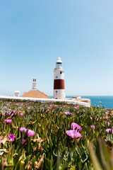 Gibraltar Lighthouse. The lighthous in Gibraltar at sunset on a rock by the shores of the Mediterranean Sea
