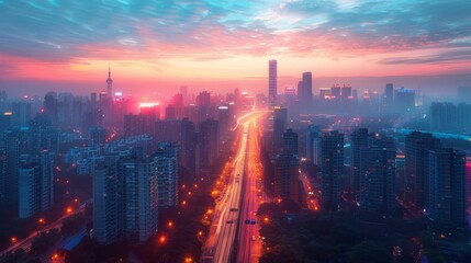 Fototapeta premium Stunning Modern Cityscape at Dusk - Generative AI