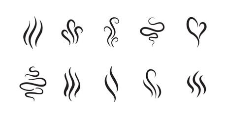 Smells line hot air icon set, hot aroma, smells or fumes. Fragrances evaporate icons.