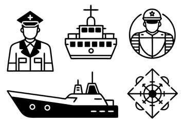 coast guard day line icons vector illustration 