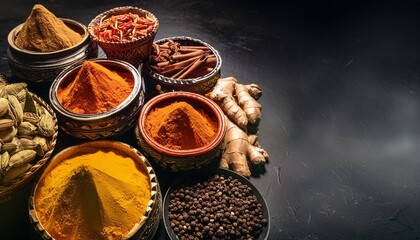 Exotic Spice Market - Depict a colorful, aromatic spice market with mounds of spices