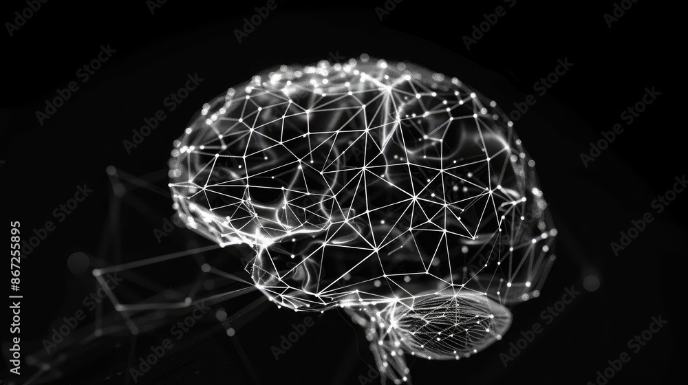 Poster a brain made of interconnected lines and nodes, symbolizing thought and neural connections