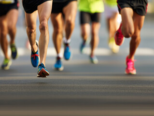 Fototapeta premium Dynamic Marathon Runners in Action on Paved Street