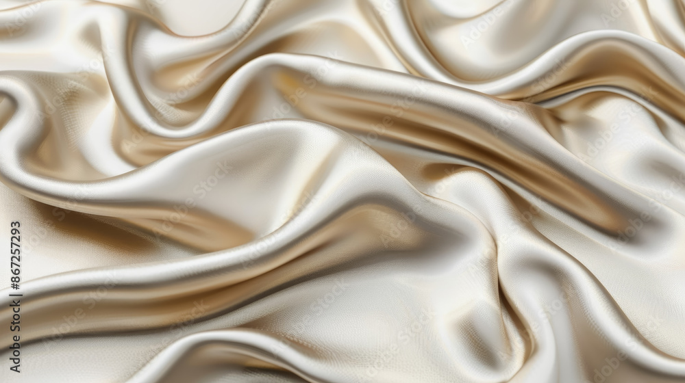 Poster close-up shot of elegant and luxurious satin fabric with flowing folds and smooth texture in a subtl