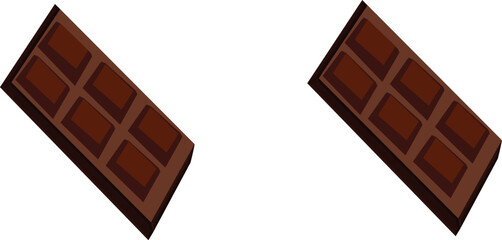 Chocolate bar with choc flake in the air isolated on background dessert sweet concept, piece of dark chocolate. 3D Vector.