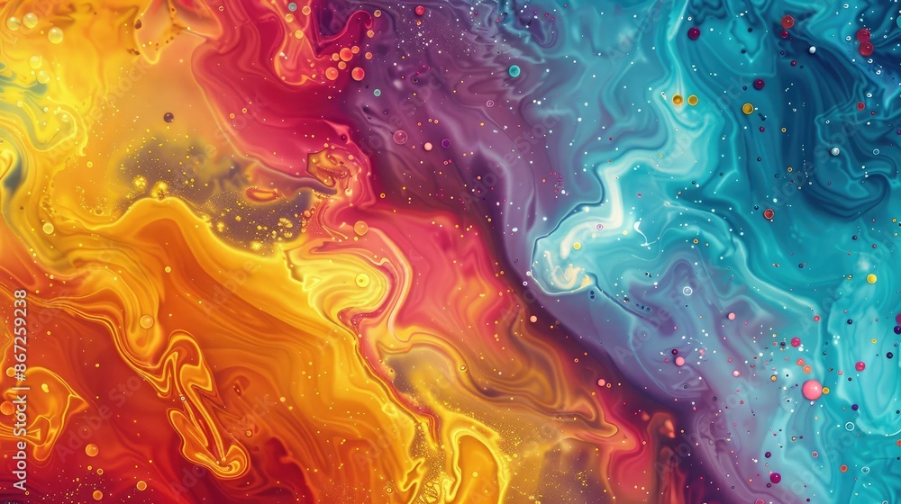 Poster abstract background with colorful chemical reactions and fluid patterns.
