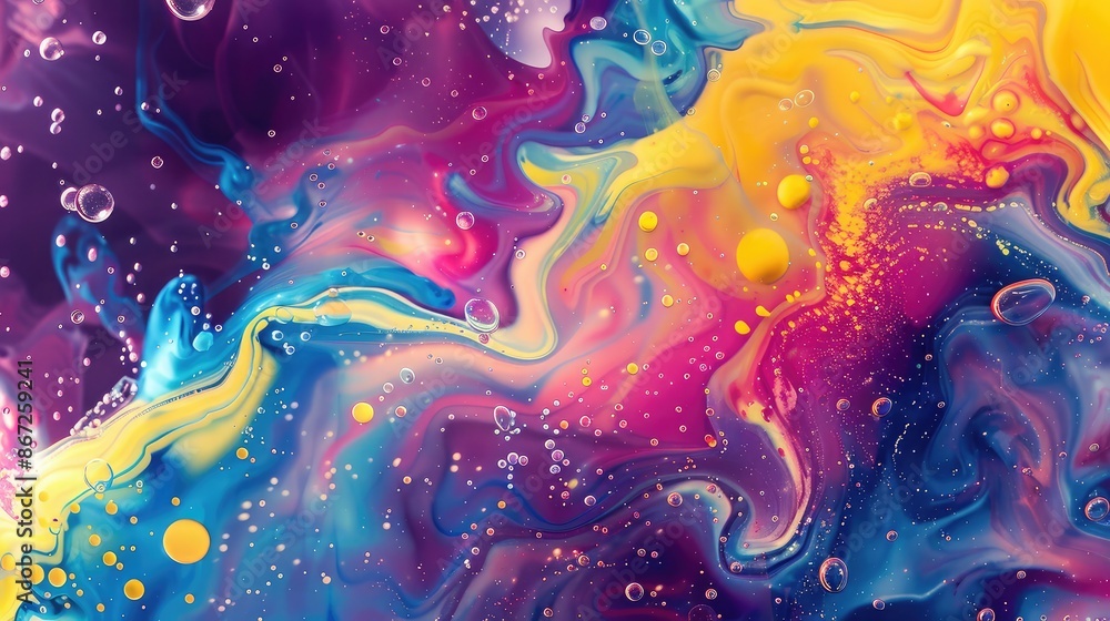 Aufkleber abstract background with colorful chemical reactions and fluid patterns.
