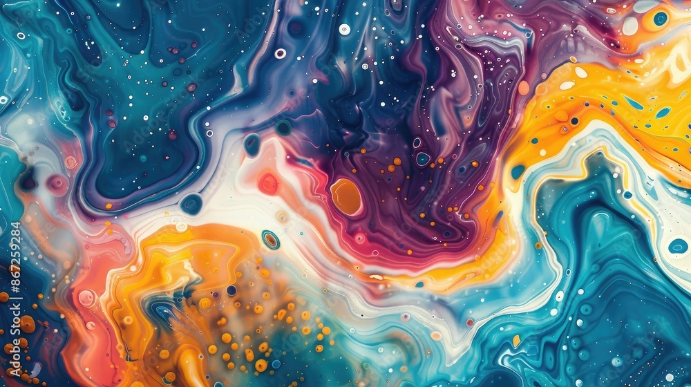 Poster abstract background with colorful chemical reactions and fluid patterns.