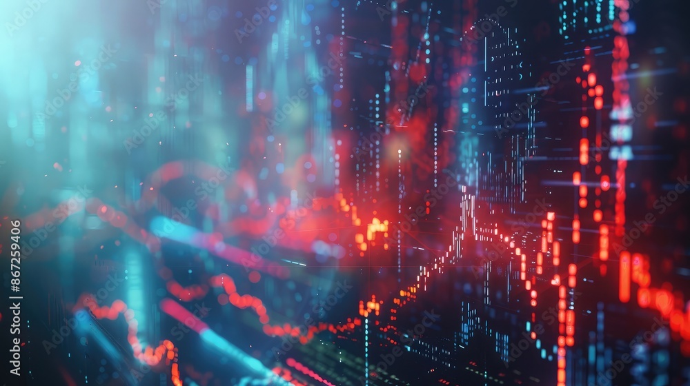 Poster abstract background with data streams and business charts overlay.
