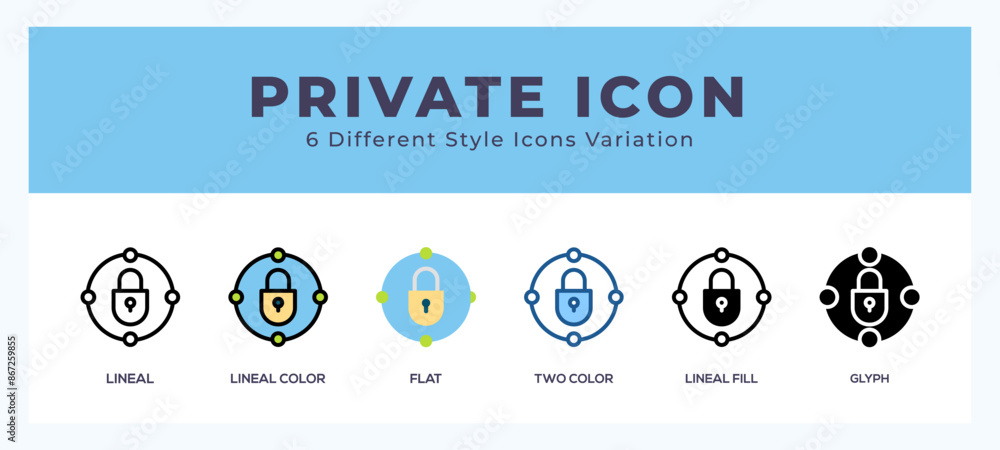 Poster private set of icons. vector illustration with different styles.