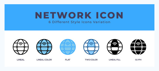 Network icon set. outline. glyph black. flat color and filled line color