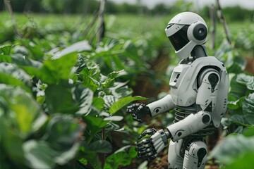 Friendly robot working at farm