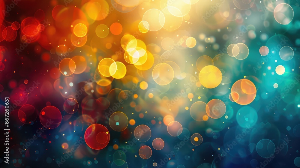 Poster abstract bokeh background with colorful, blurred circles of light.