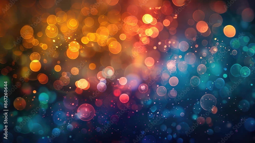 Poster abstract bokeh background with colorful, blurred circles of light.