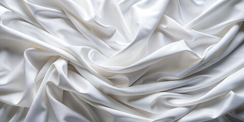 Obraz premium Texture with crumpled white silk fabric, top view. 