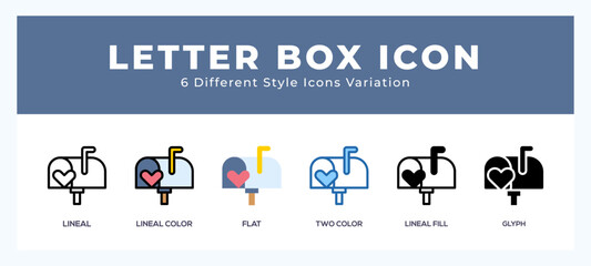 Letter box icon set with different styles. Design elements for logo. Vector illustration.
