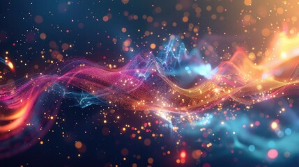 Abstract data cloud with colorful particles and light streaks.