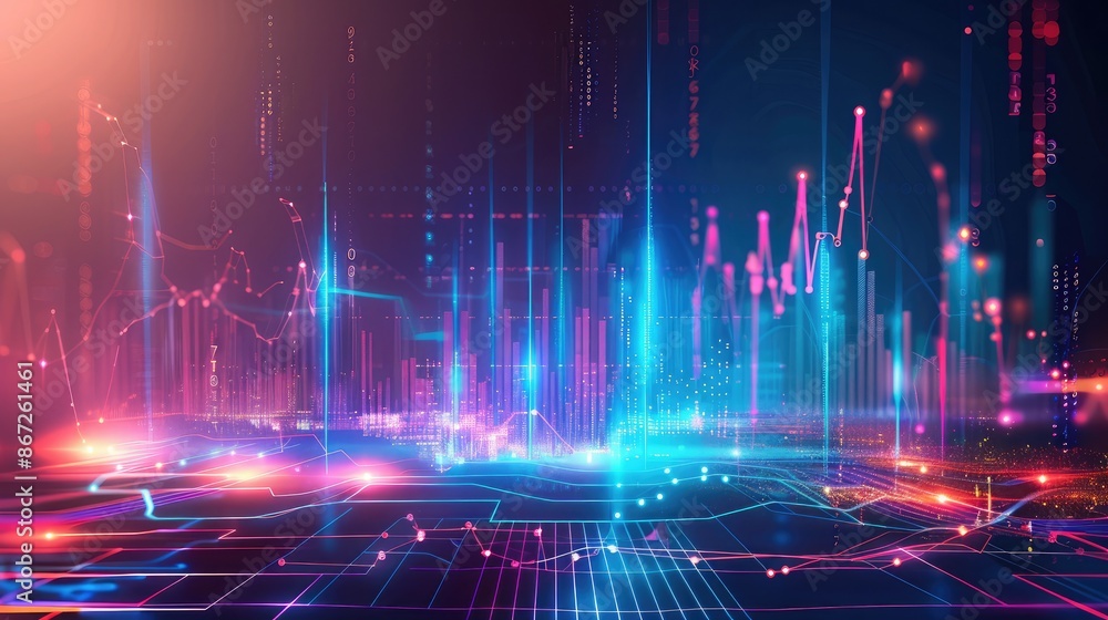 Aufkleber abstract design with financial graphs and futuristic elements.