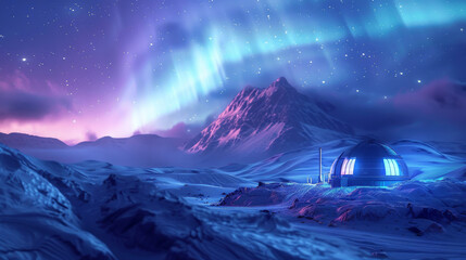 Arctic Aurora Laboratory A scientific base in a D arctic landscape under the northern lights with D animated aurora borealis effects interacting with the environment Apply a p