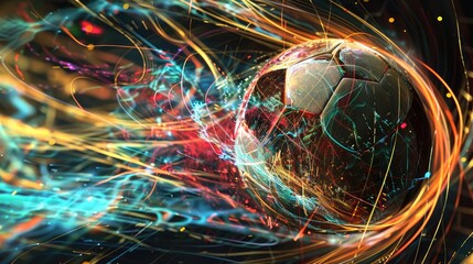 Abstract digital art featuring a football and dynamic motion lines.