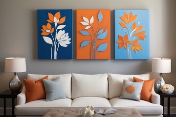Blue Floral Canvas Art for Modern Living Rooms