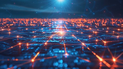 Obraz premium Abstract digital business landscape with glowing lines and nodes.