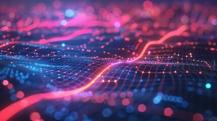 Fototapeta premium Abstract digital business landscape with glowing lines and nodes.