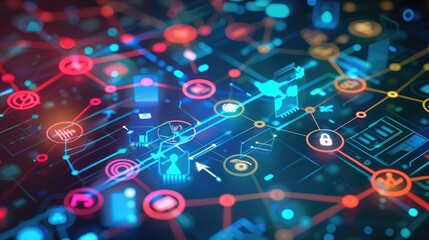 Abstract digital interface with icons representing different communication methods.