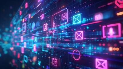 Abstract digital interface with icons representing different communication methods.