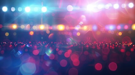 Abstract football stadium lights with colorful lens flares and bokeh.