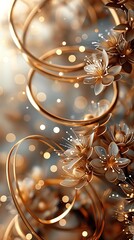 A harmonious blend of shimmering gold rings, gentle flowers, and subtle pin lights, forming an enchanting and elegant background.