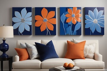 Blue Floral Canvas Art for Modern Living Rooms