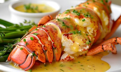 Champagne-Poached Lobster meat with Cognac Butter Sauce, Generative AI