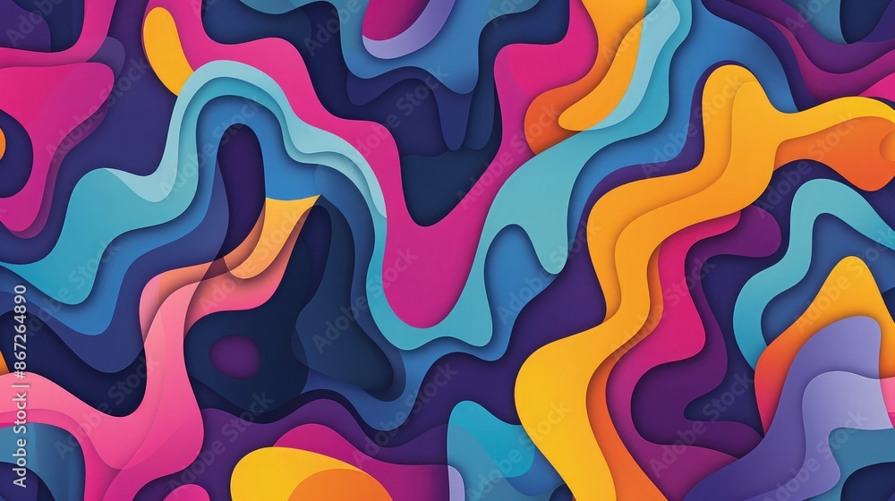 Poster abstract pattern with colorful, irregular shapes and smooth gradients.