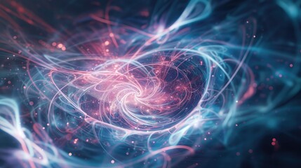Abstract representation of a magnetic field with swirling lines and particles.