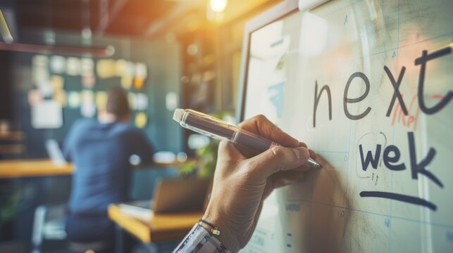 Hand Writing 'Next Week' on a Whiteboard