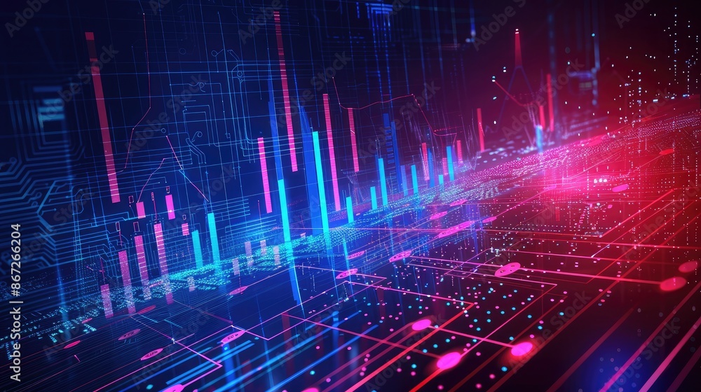 Aufkleber abstract technology background with circuit lines and financial charts.